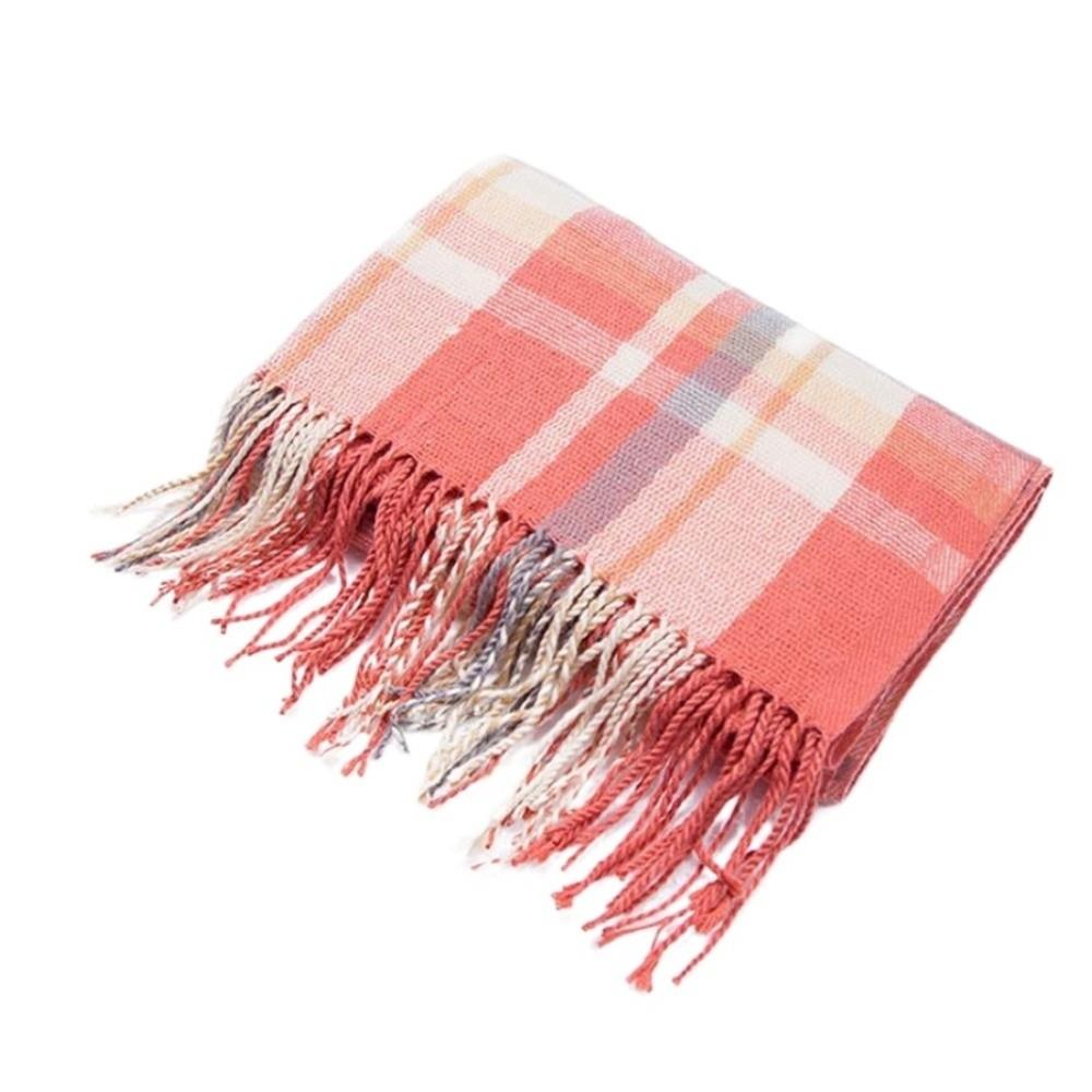 Soft Classic Plaid Scarf Cold-proof Long Neckscarf with Tassel Large Knitted Wool Shawl Winter