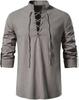 2026 Men's Cotton Henley Hippie Casual Beach Long Sleeve Stand-Up Collar Shirt A275