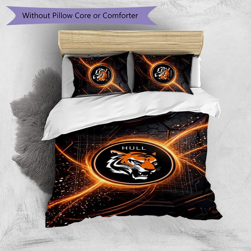 Set Lenzuola Stampato Hull City Football 3 Pezzi, Comodo Set Copripiumino per Camera da Letto Amico della Pelle