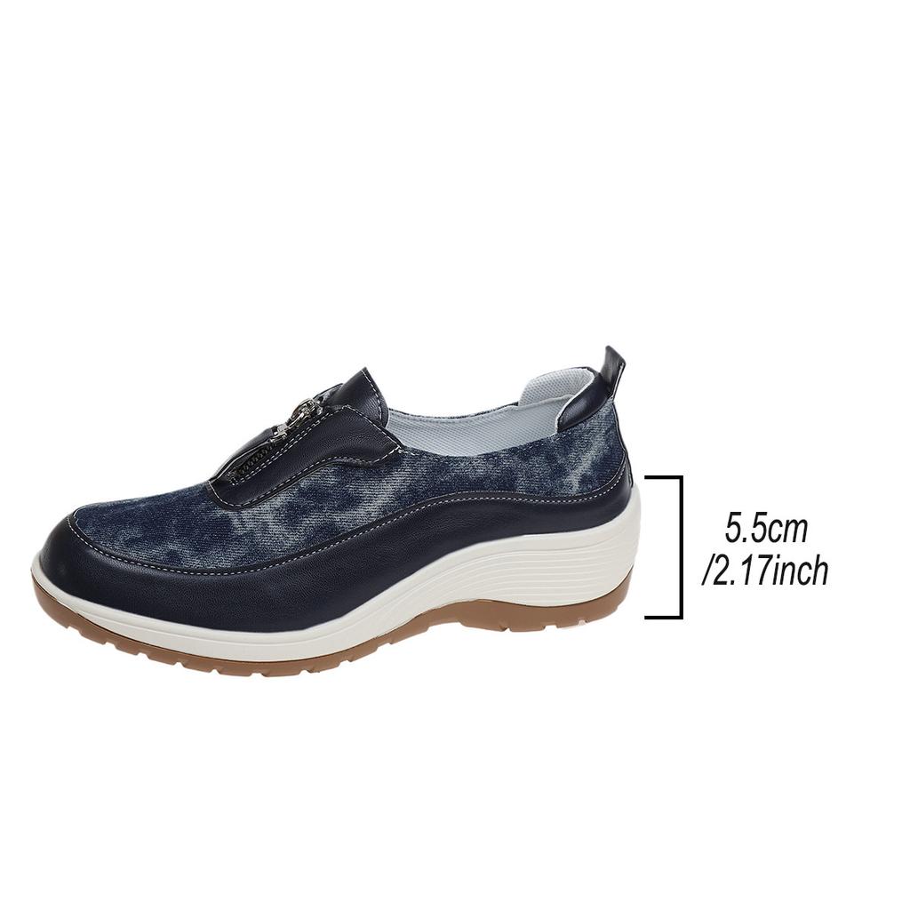Large Size Color Matching Fashion Single Shoes Running Slope Front Zipper One Pedal Sneakers Women