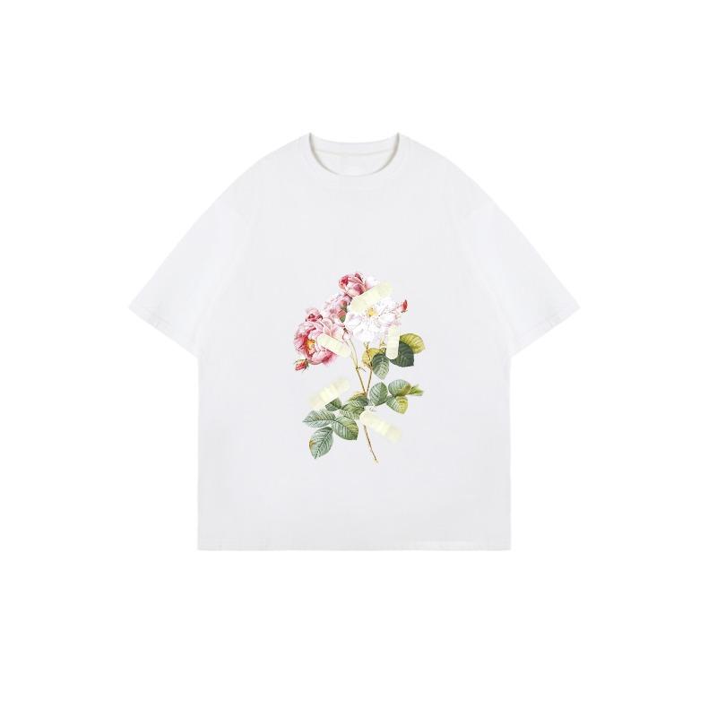Oversized T Shirt Black Floral Print With White And Pink Roses And Green Leaves Casual Wear For Women Summer Outfit Fashion Streetwear Style