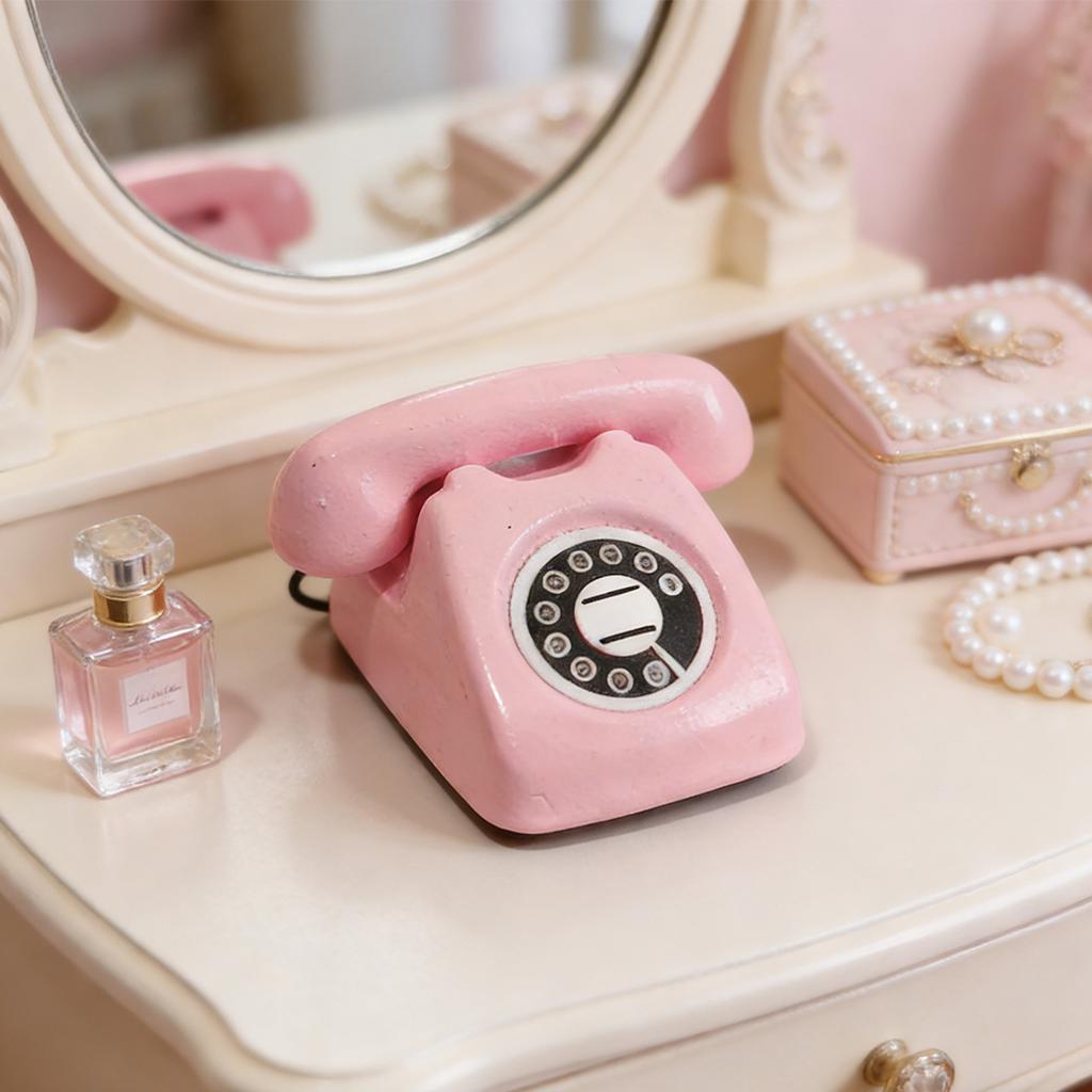 1/4 PCS Mini Vintage Rotary Telephone – 1:12 Miniature Retro Desk Phone for Dollhouse, Fairy Garden Paths & Micro Landscapes