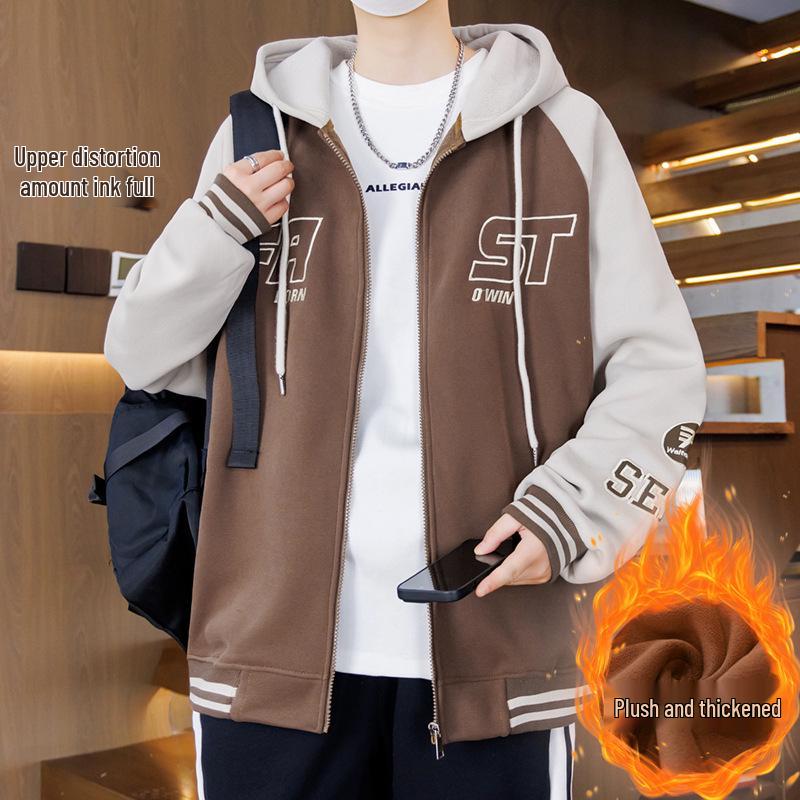 Autumn/Winter Cardigan Hoodie for Boys (Ages 13-16) - Stylish, Thick, Plus Velvet Outerwear