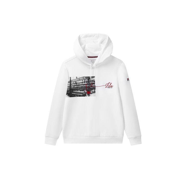 FILA Printed Loose Fit Hoodie Men Hoodies White F11M111219F-WT
