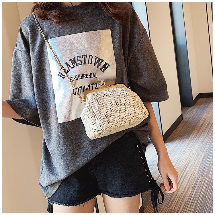 Mouth Gold Small Bag Female Wild Messenger Bag Chain Shoulder Fashion Clip Mouth Straw Bag