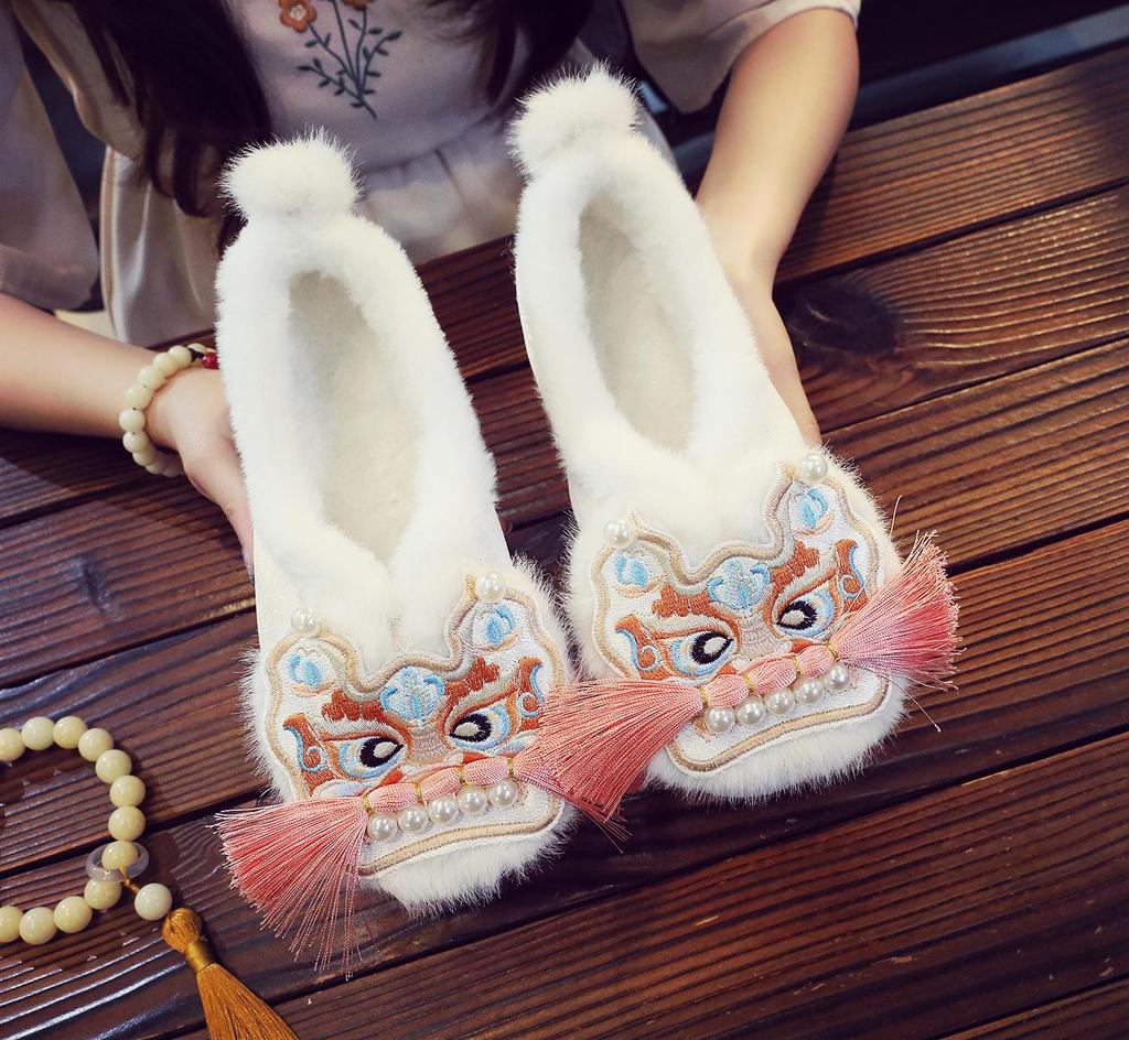 Tiggo 2025 Kadın Retro İşlemeli Kaplan Başı Pamuklu Ayakkabılar