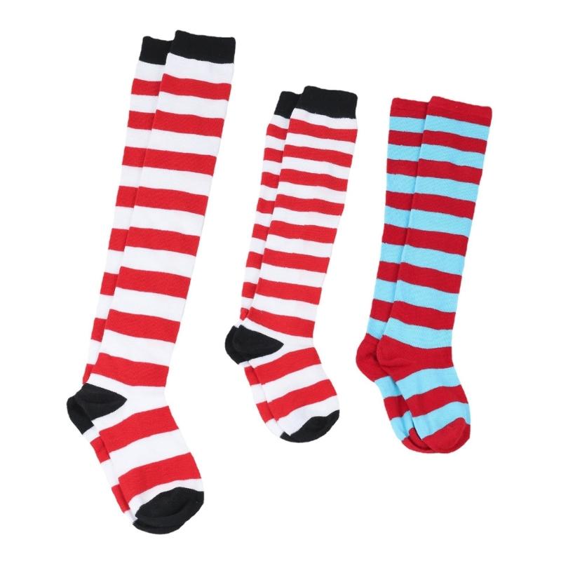 Womens Christmas Thigh High Socks All-matching Striped Stockings Comfortable Knitted Socks Knee High Socks Cosplay Socks