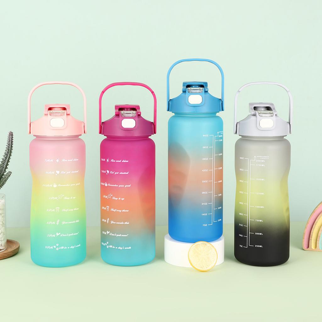 Water Bottle New Gradual Change Color Frosted Plastic Cup Three-piece Set Outdoor Portable Accompanying Cup Large Capacity Sports Kettle