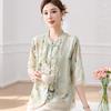 Stylish Summer Cotton Linen Chinese Set: Mid-Sleeve Shirt & T-Shirt for Middle-Aged Women