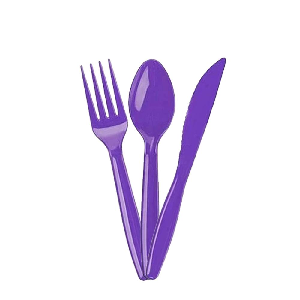 CICIMINI Solid Color Tableware Knives Forks and Spoons Red Pink Purple Black Green Yellow Wedding Birthday Disposable Tableware