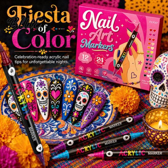 Quick Drying Nail Polish Pens 12Pcs Dual‑Tip Art Markers Set 24 Colors Acrylic Painting Pens Supplies for Salon Dry Waterproof Drawing DIY