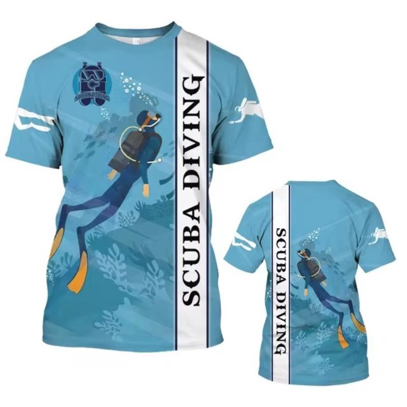 3D Diving Print Men's Novelty Short Sleeve Crew Neck T-shirt, Summer Outdoor