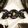 Black Fairies Moon Design Wooden Wall Crystal Display Hanging Shelf With Multi Compartments For Artistic Storage Solution