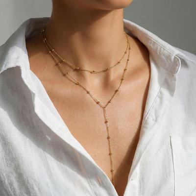 Minimalist Ladies Stainless Steel Plated 18K Real Gold Y-shaped Clavicle Chain Clip Ball Chain Y-shaped Necklace