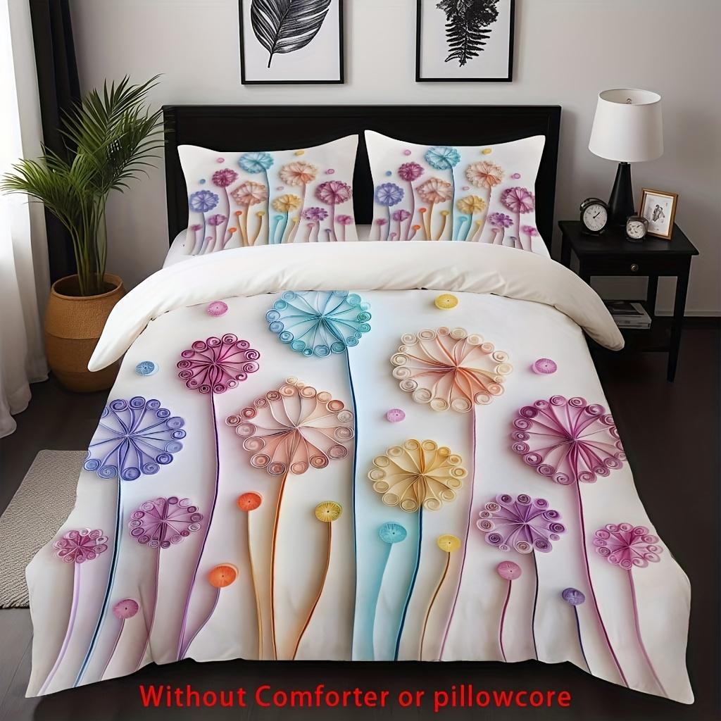 

2/3pcs Colorful Flower Print Duvet Cover Set 1 Duvet Cover + 1/2 Pillowcase, Without Core 3D Fresh Art Flower Design Bedding Set (135x200cm)
