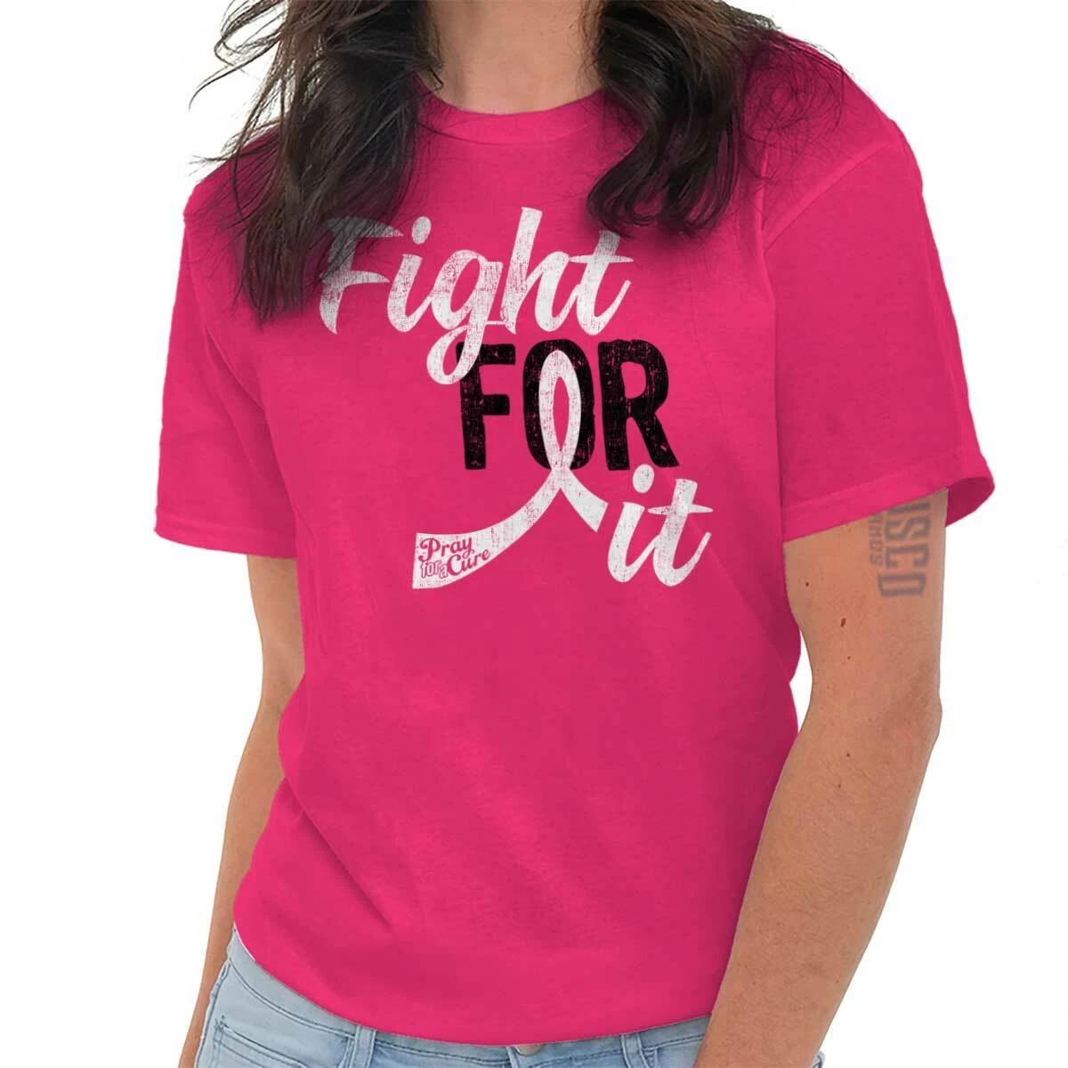 Fight For It Breast Cancer Awareness Ribbon Graphic T Shirts for Women T-Shirts S