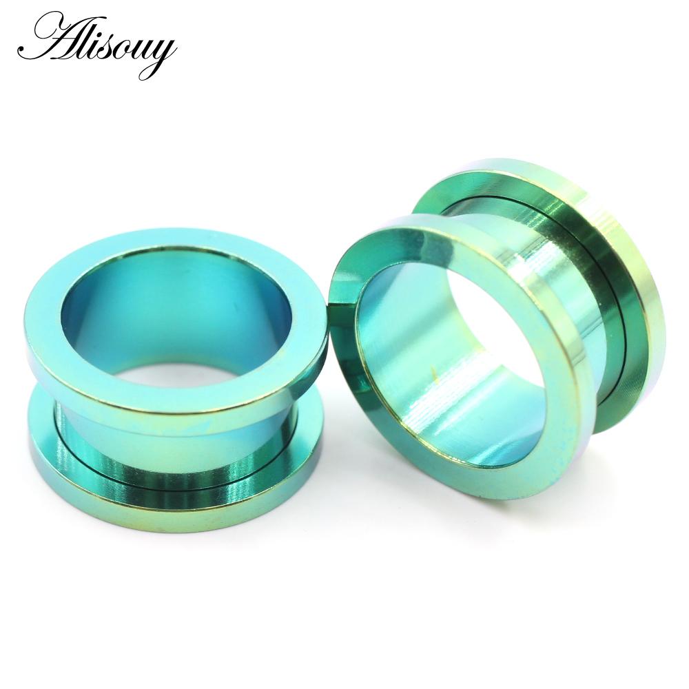 New 2pcs Colorful Anodized Stainless Steel Screw Fit Ear Flesh Tunnel Earring Plug Expander Body Jewelry Piercing Earlet Gauges