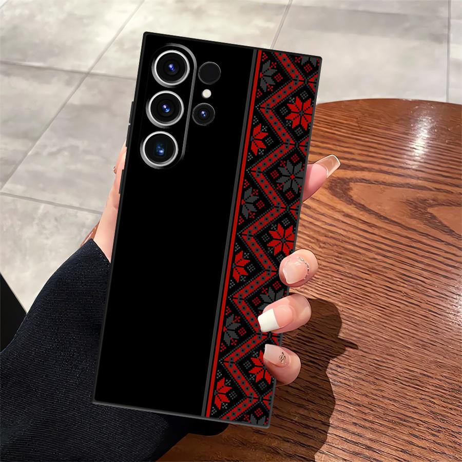 Retro Ethnic Totem Pattern Black Soft Phone Cover Case for Samsung Galaxy S21 FE S25 Edge S23 Ultra S24 Plus S20