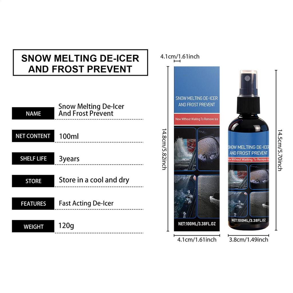 Windshield Deicer Spray 100ml Fast-Acting Long-Lasting Defroster Winter Windshield Snow Melting Fluid For Winter Drivers Vehicle