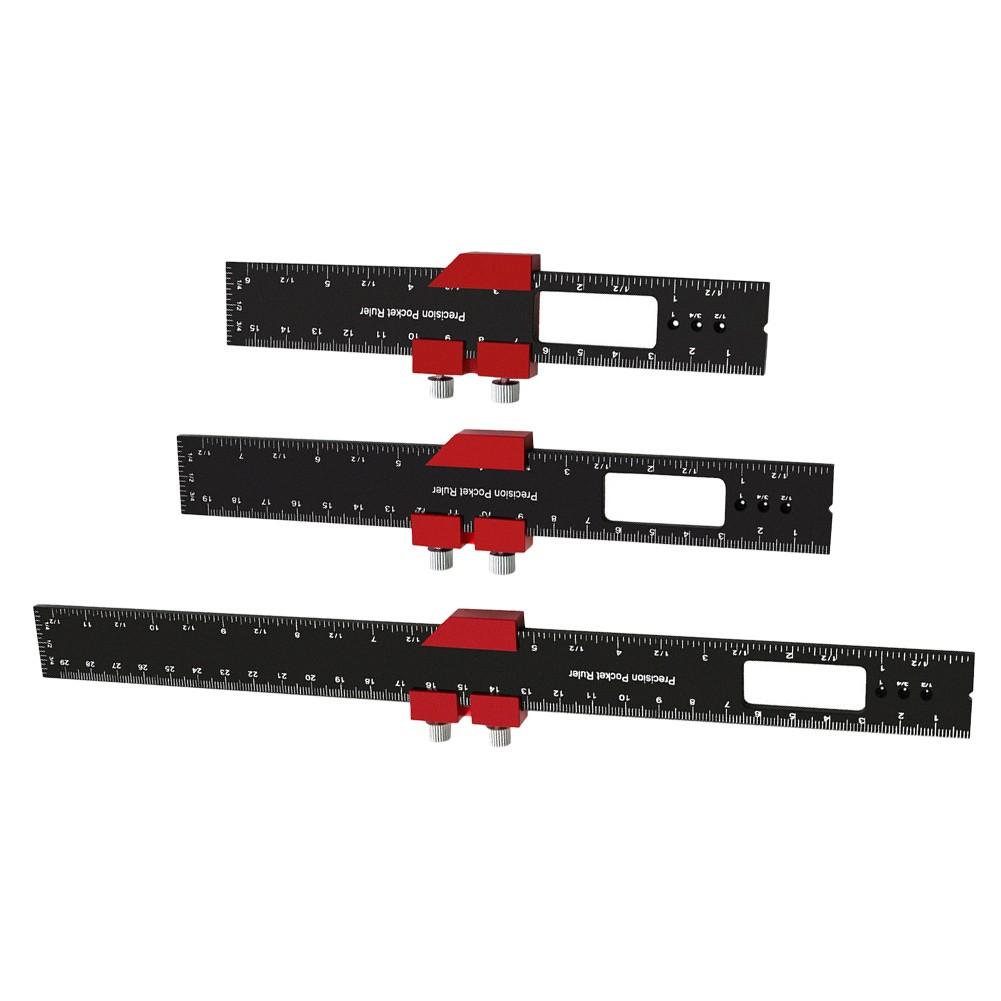 Woodworking Ruler Pocket Ruler Layout Tool Aluminum Alloy Ruler with Slide Stop
