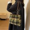 Plush Bag Women's Autumn and Winter New Lamb Wool Portable Tote Bag Fashion Plaid Shoulder Bag Large Capacity Armpit Bag