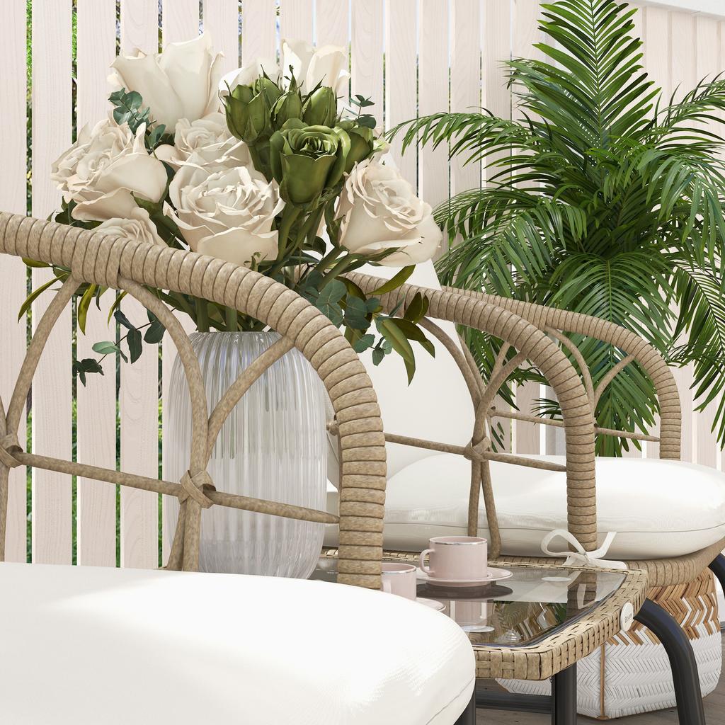 Rocking Chair Set Rocking Chairs Bistro Set, Boho Style, PE Rattan, Weather-Resistant, Cream