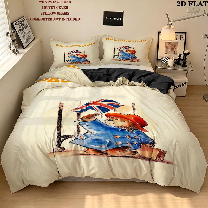 Paddington Bear Bedding Quilt Set Quilt Cover Pillowcase Home Decoration Birthday Gift (1 * duvet cover + 2 * pillowcase, without core)