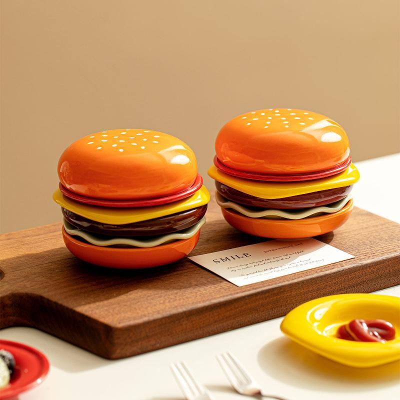 6 Stück/Set Hoher Wert Knochenspucknapf Stapelbares Hamburger-Platten-Set Burger 6 Schichten Speiseteller Lustige Saucenbehälter Tischdeko