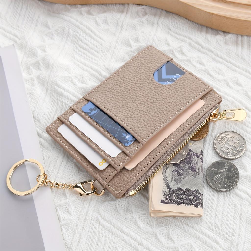 Ultra-Slim PU Leather Wallet with Keychain Zippered Coin Purse & Card Holder