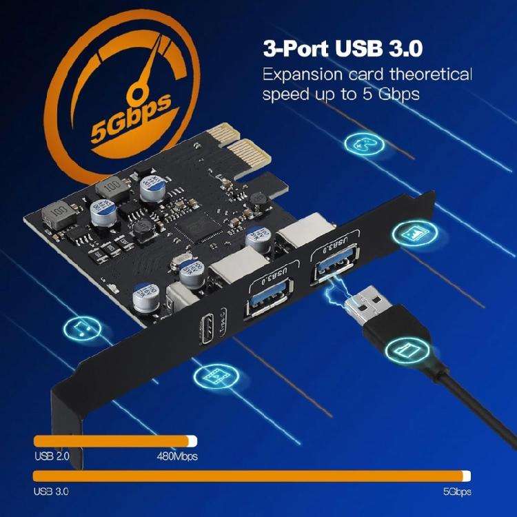 3 Port USB 3.0 PCIe Expansion Card, 18W Power Delivery Expands PC Connection Enhances Performances