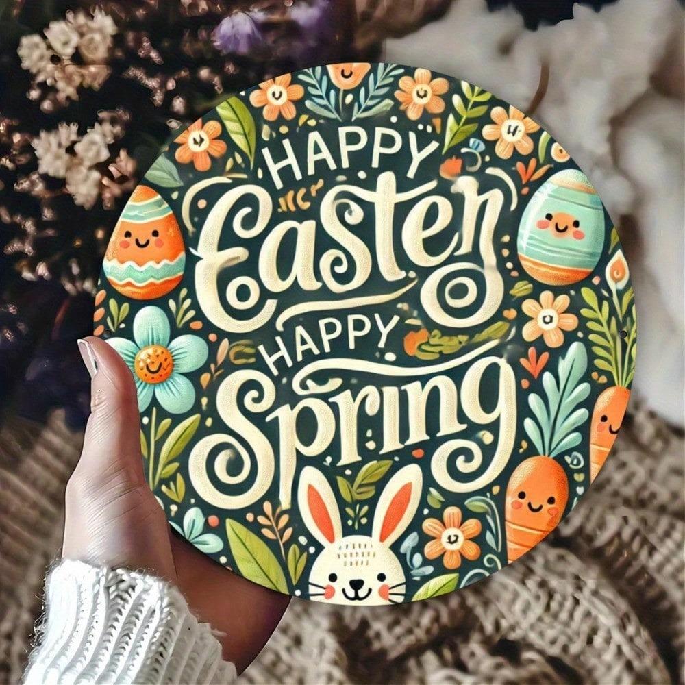 Easter Spring Iron Art Plate Rabbit Ears Design 8x8 Inch Decorative Metal Wall Art For Home Cafe Kitchen Club Bar Decor Gift