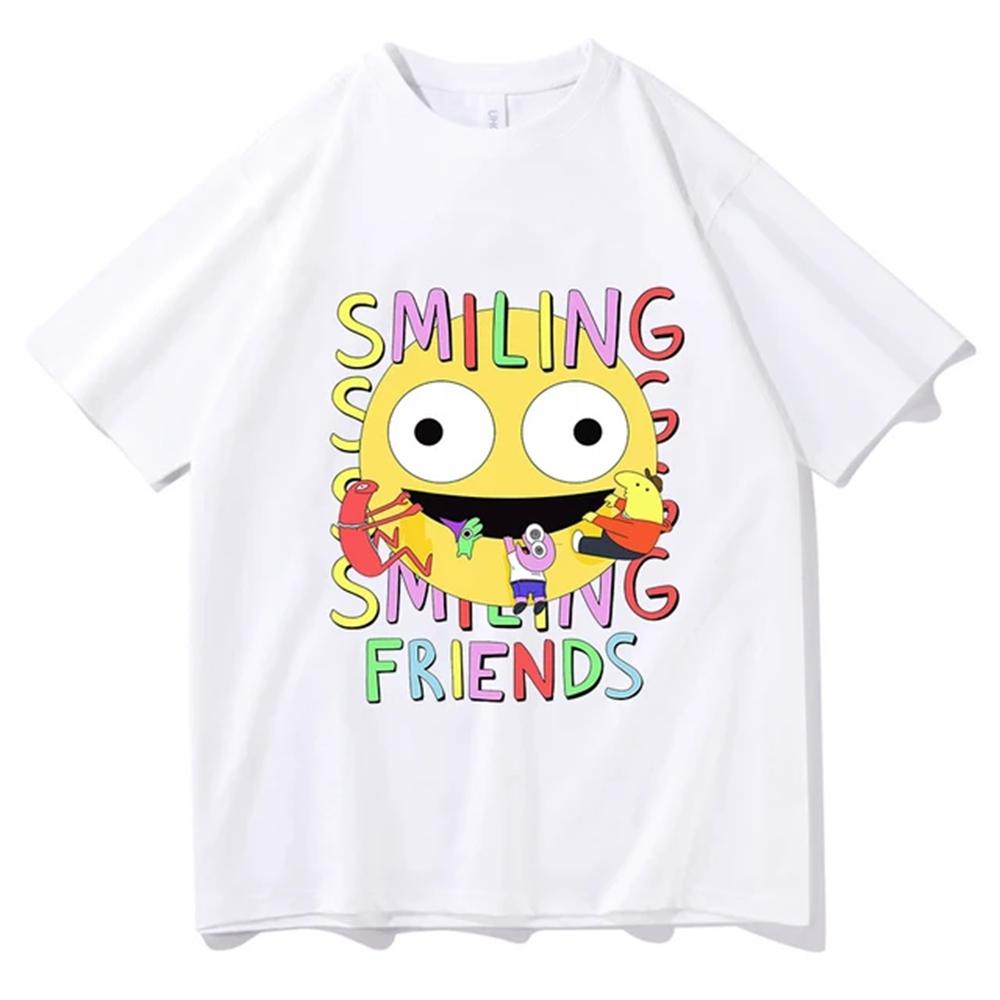 Smiling Friends Cartoon Print Tshirt Comfortable Unisex Women Summer Teeshirt Cotton High Quality Tshirts Manga Funny Tees