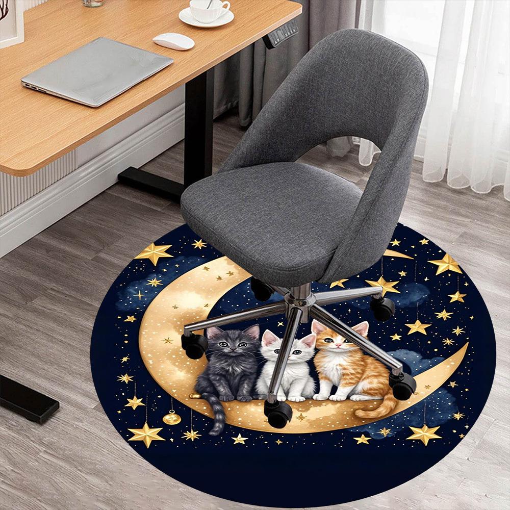 1PC Cats Moon Stars Round Chair mat Area Rug - Non-Slip, Floor Mat for Office, Bedroom, home decor Christmas Gift c0528045
