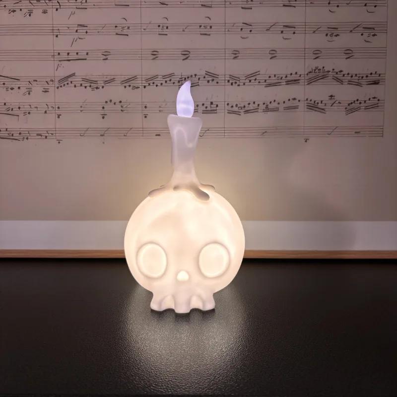 Gothic Skull Candle Shape Night Light LED Bedside Lamp Cool Girl Bedroom Decor Creative Funny Cartoon Kid Holiday Halloween Gift