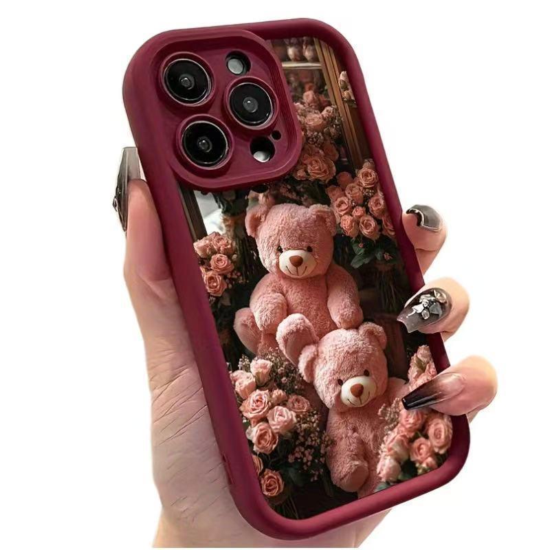 Rose Bear iPhone 13/14/15/16/17 Pro Max Case - Fun and Stylish