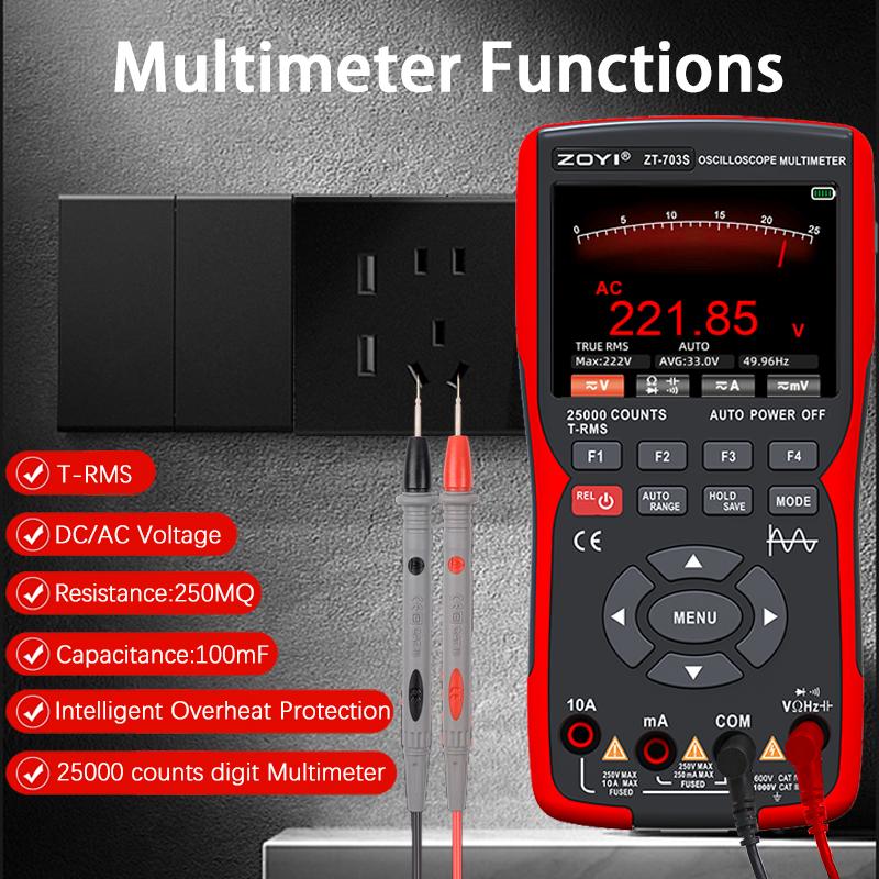 ZOYI 3-in-1 digital multimeter 50MHz bandwidth 280MS rate PC waveform data storage dual oscilloscope signal generator auto repai