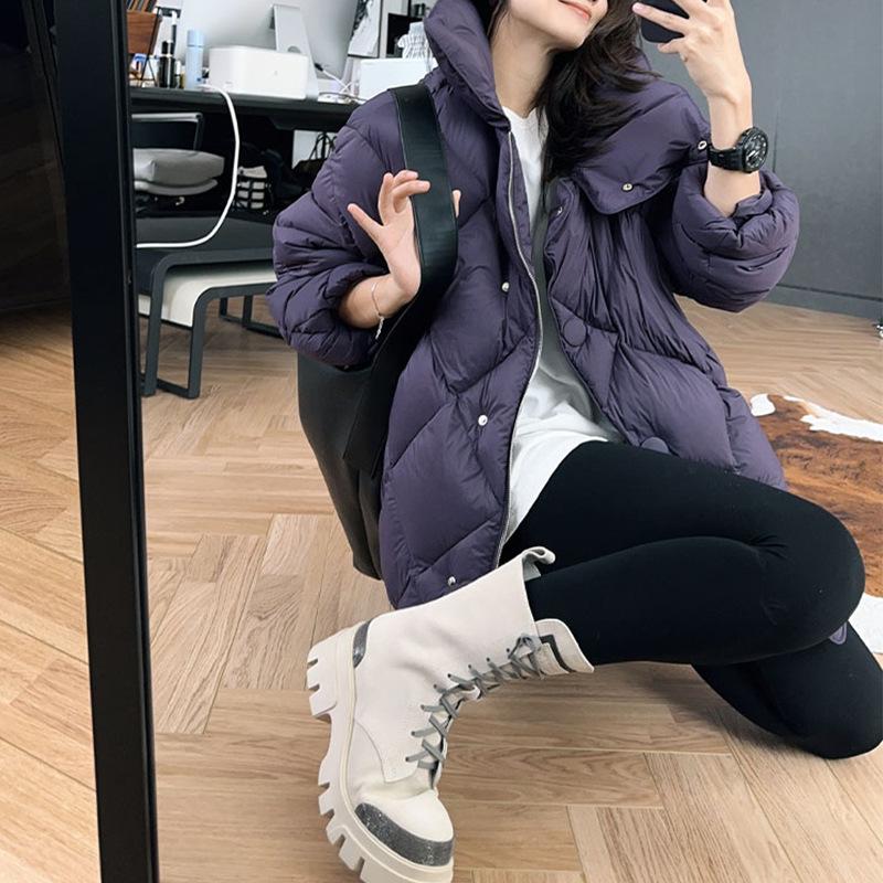 Design sense rhombus white duck down warm down jacket women's autumn and winter new loose silhouette thickened bread jacket