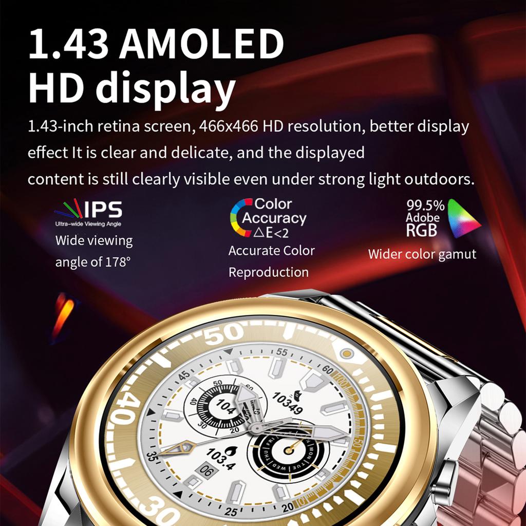 KC83 AMOLED-Bildschirm Herren Smartwatch Bluetooth-kompatibel Anruf 1ATM Wasserdicht Fitnessarmband mit 2 Armbändern