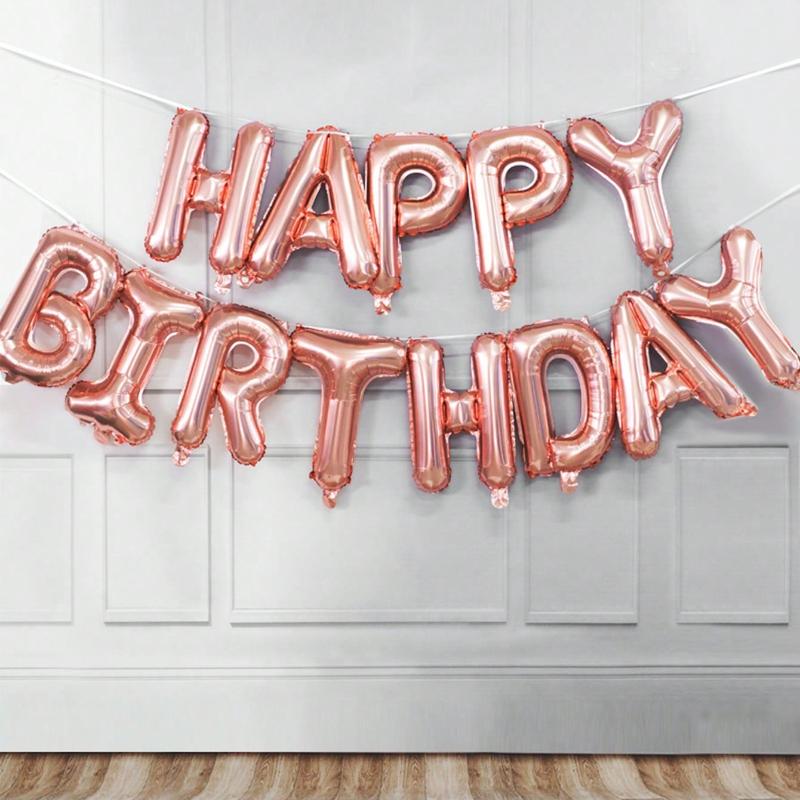 

13Pcs/Set Birthday Balloon Rose Gold Color Foil Letter Balloons Set Happy Birthday Decoration Kids Party Supplies 16INCH розового золота
