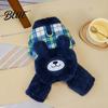 Leash Ring Dog Clothing Fuzzy Bear Jumpsuit Cute Plaid Outfit