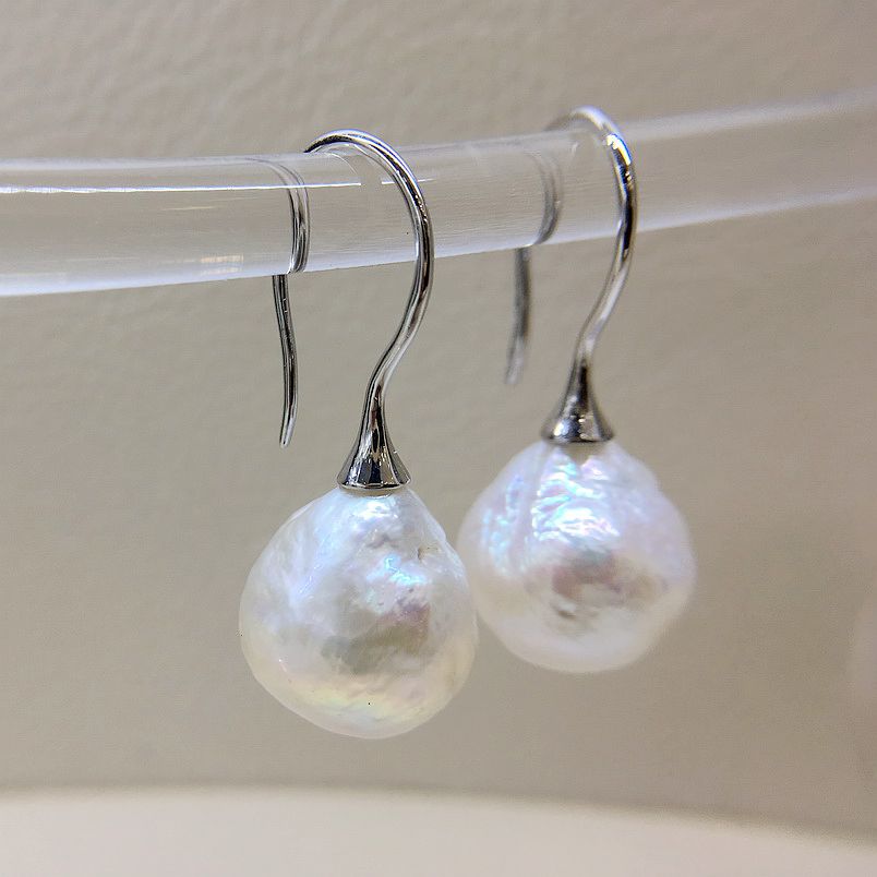 Boucles d'oreilles pour femmes, perles baroques blanches, forme irrégulière, argent Sterling 925, crochet de poisson, boucles d'oreilles en perles, cadeaux pour filles