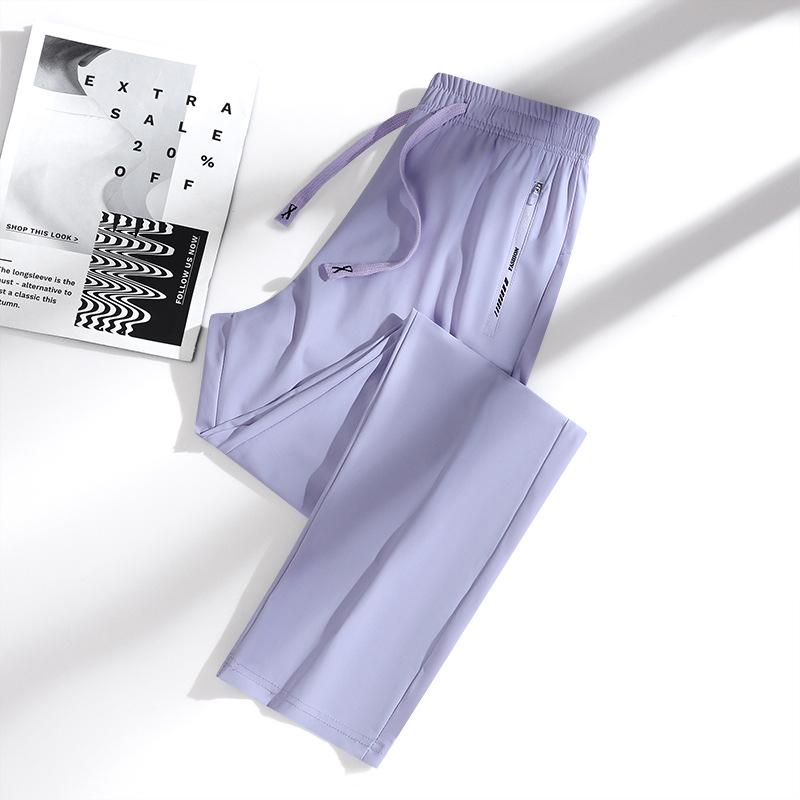 Unisex Quick-Drying Rainbow Sports Pants - Summer Ice Silk Sun Protection, Loose Fit, Straight Leg, Cuffed