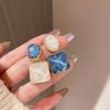 French Fashion Asymmetrical Square Ice Cube Texture Earrings, Earrings Contrasting Color Transparent Three-dimensional Studs, High-end Earrings