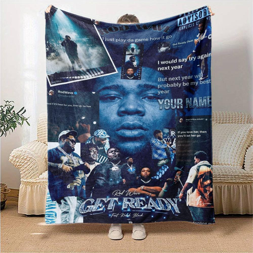 Name Custom Rod Wave Print Flannel Blanket High Quality Warm Comfortable Cover for All Seasons Perfect for Gifts Home Decor
