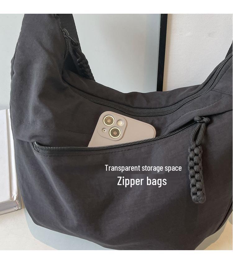 Spring Nylon Pleated Crossbody Shoulder Bag: Women's Lightweight Casual Dumpling Bag in Matching Colors
