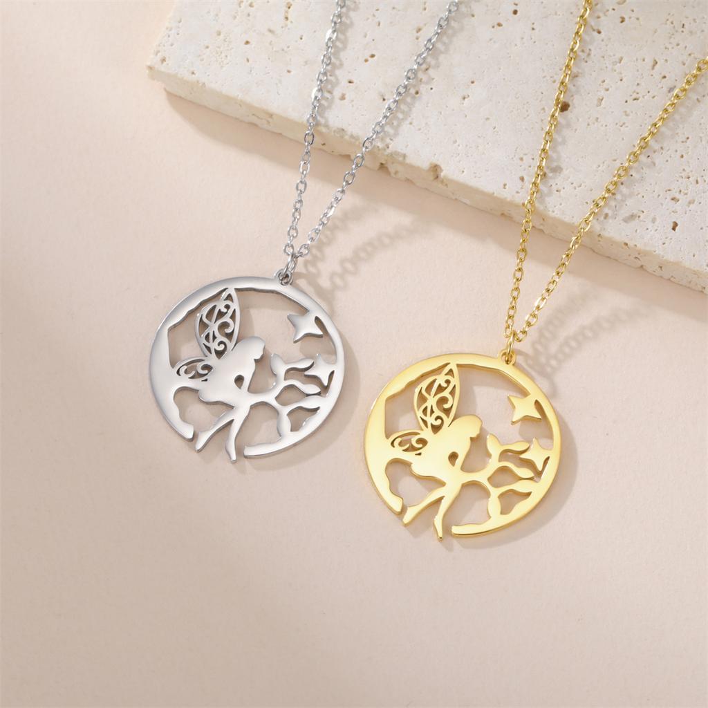  Elegant Flower Fairy Necklaces Stainless Steel Fashion Charm Forest Elf Pendant Chain for Women Lady Party Jewelry Gifts
