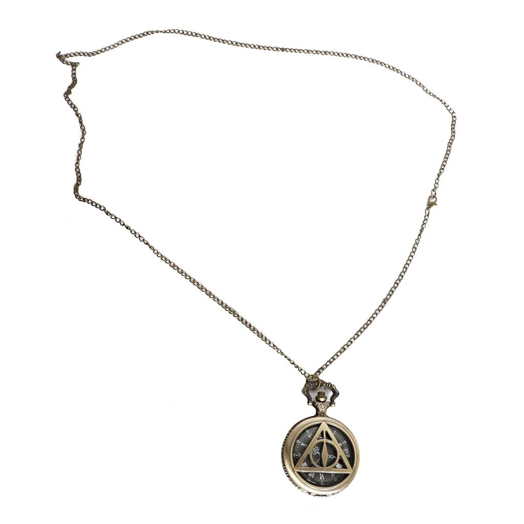 Triangle Analog Locket Pocket Watch with Long Chain and Roman Numbers Jewellery Necklace with Wooden Box for Women and Men
