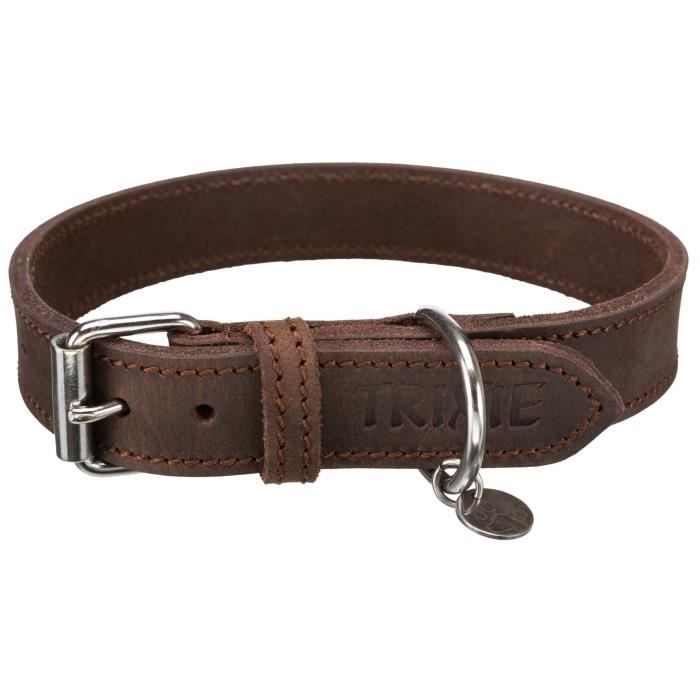 TRIXIE Collier en cuir ciré et vielli Rustic - M-L: 42-48 cm/25 mm - Brun foncé - Pour chien