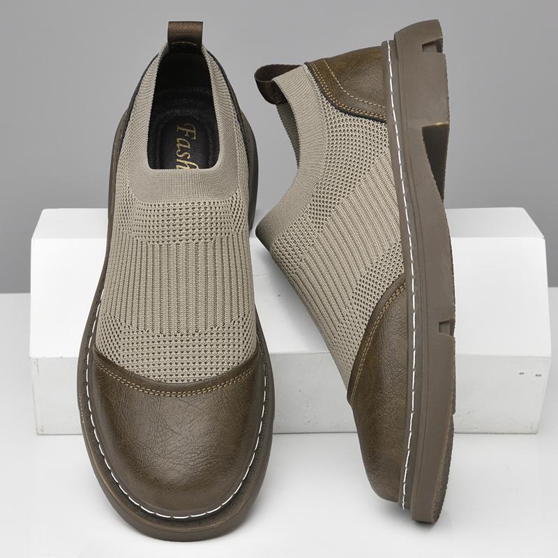 Fashion Fashion Thick Bottom Leather Loafers Shoe Brand Handmade Men Quality Woven Mesh Shoes Breathable Social Masculino Business Shoes