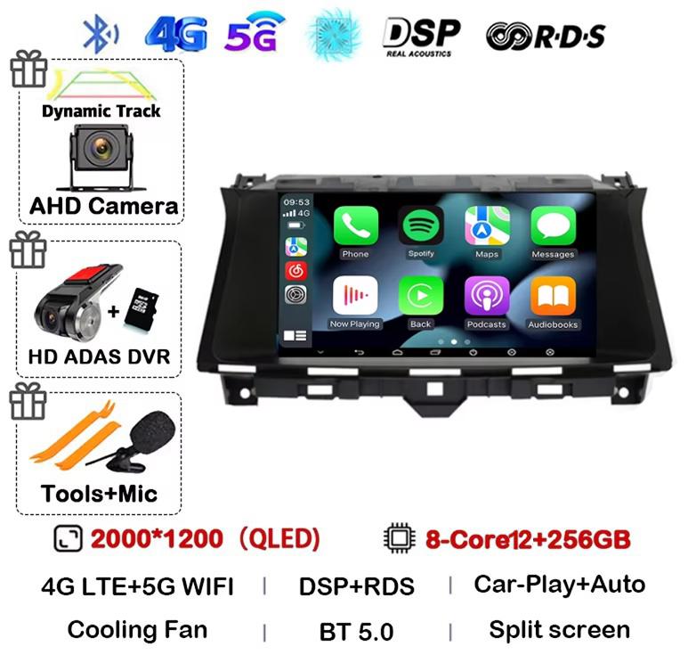 Android 14 Carplay Auto Wifi+4G For Honda Accord 8 Europe Spirior 2009-2013 Car Radio Multimedia Player GPS Stereo Head Unit DSP